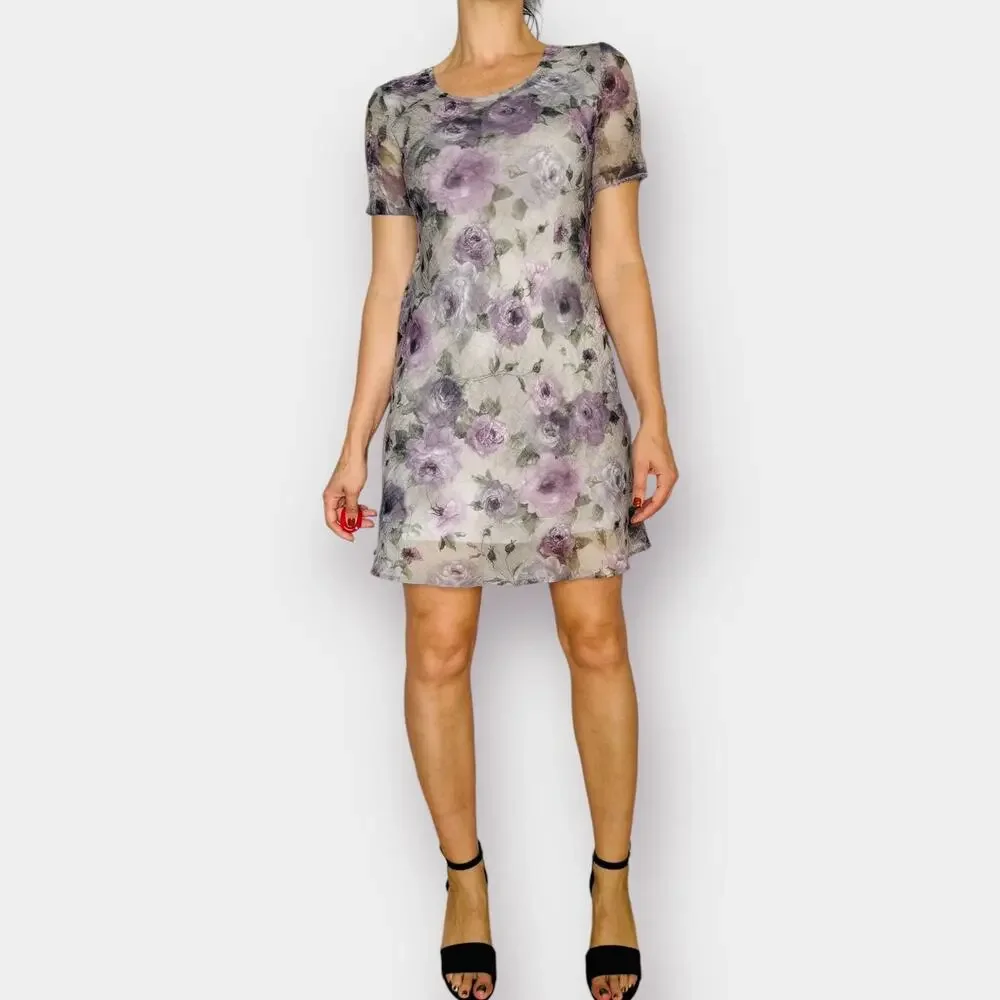 90s Dressbarn Gray and Lavendar‎ Dress